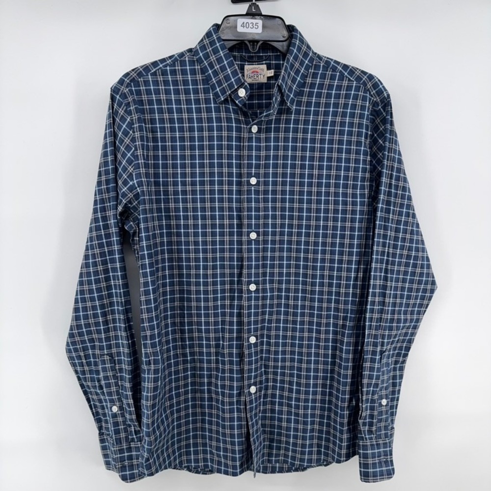 FAHERTY BRAND Mens Classic Fit Blue Plaid Long Sleeve Button Down Shirt Size S